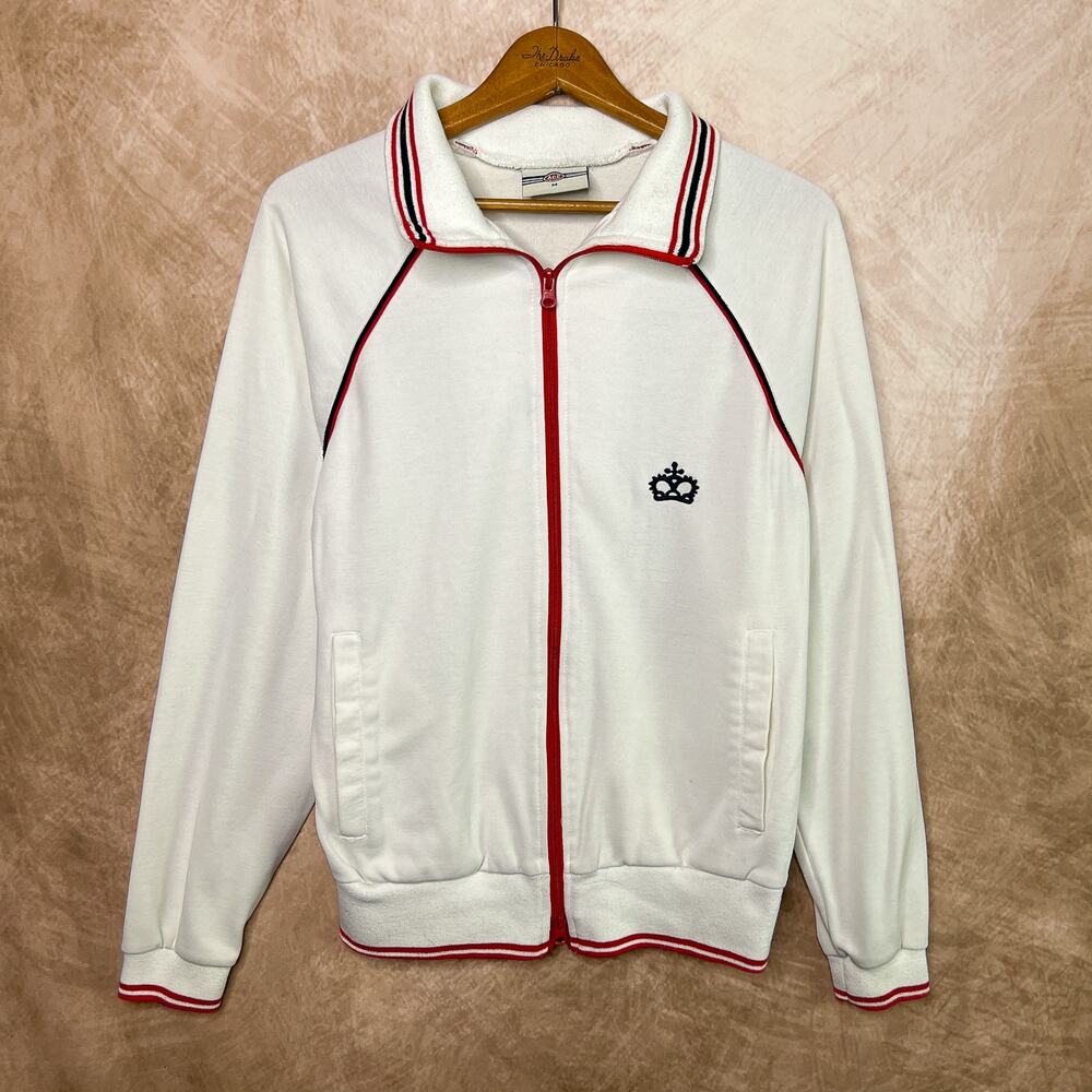 Vintage Y2K Raglan Sleeve Zip Up Jacket White Red Trim Streetwear Sporty Indie